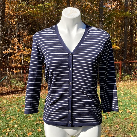 Lauren Ralph Lauren navy/white pinstripe cardigan with matching knit tank sz 10 - Picture 6 of 6